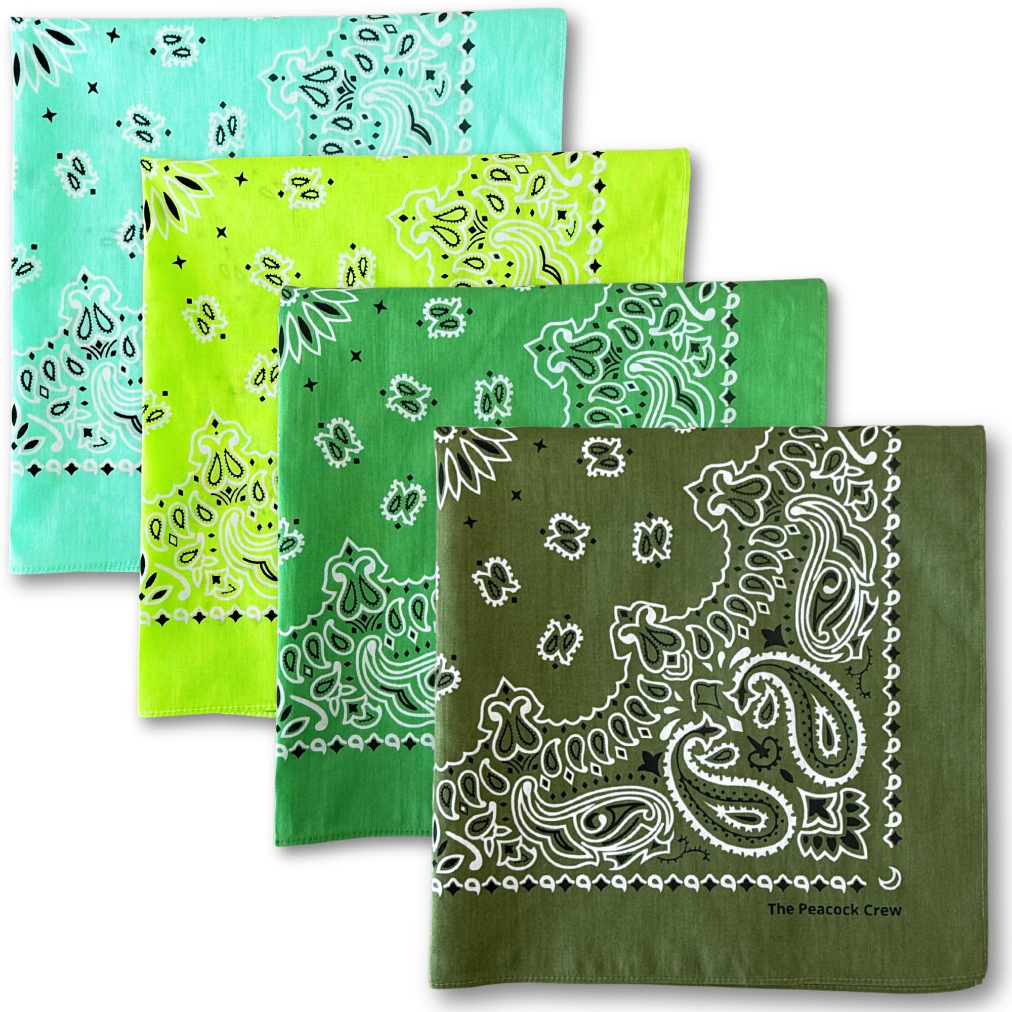 The Peacock Crew Greens mint bandana flatlay for versatile styling