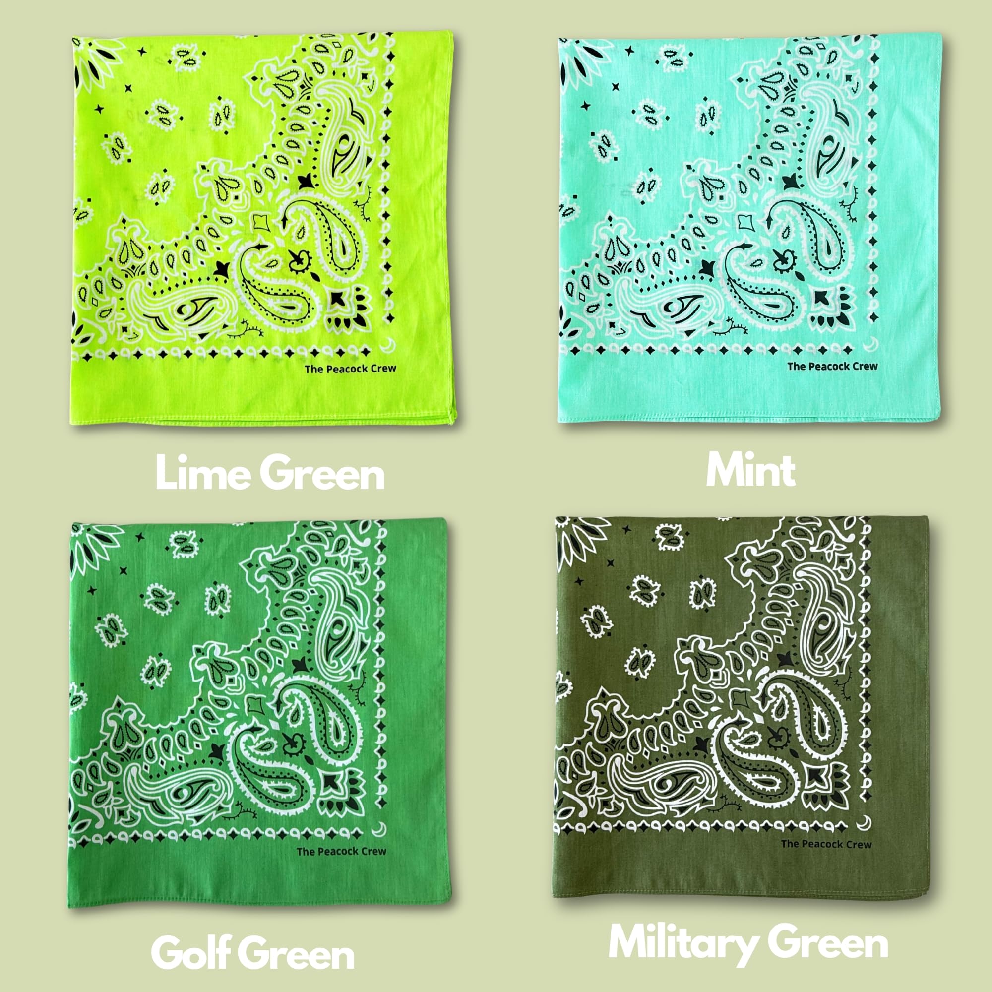 The Peacock Crew Greens foldable bandana for travel and gym