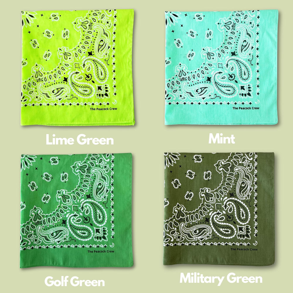 The Peacock Crew Greens foldable bandana for travel and gym