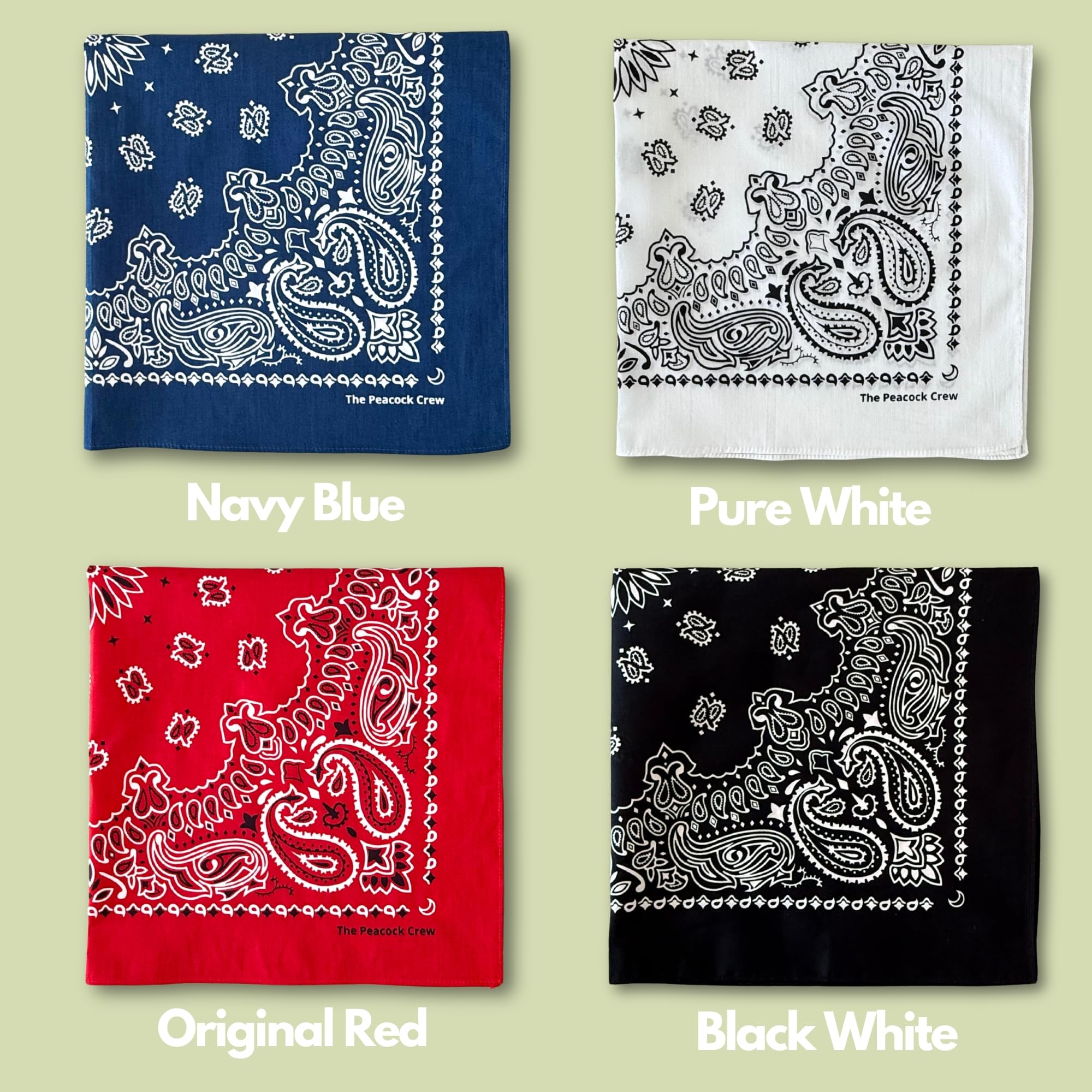 The Peacock Crew Iconics folded bandana demonstrates compact, ready-to-wear styling.