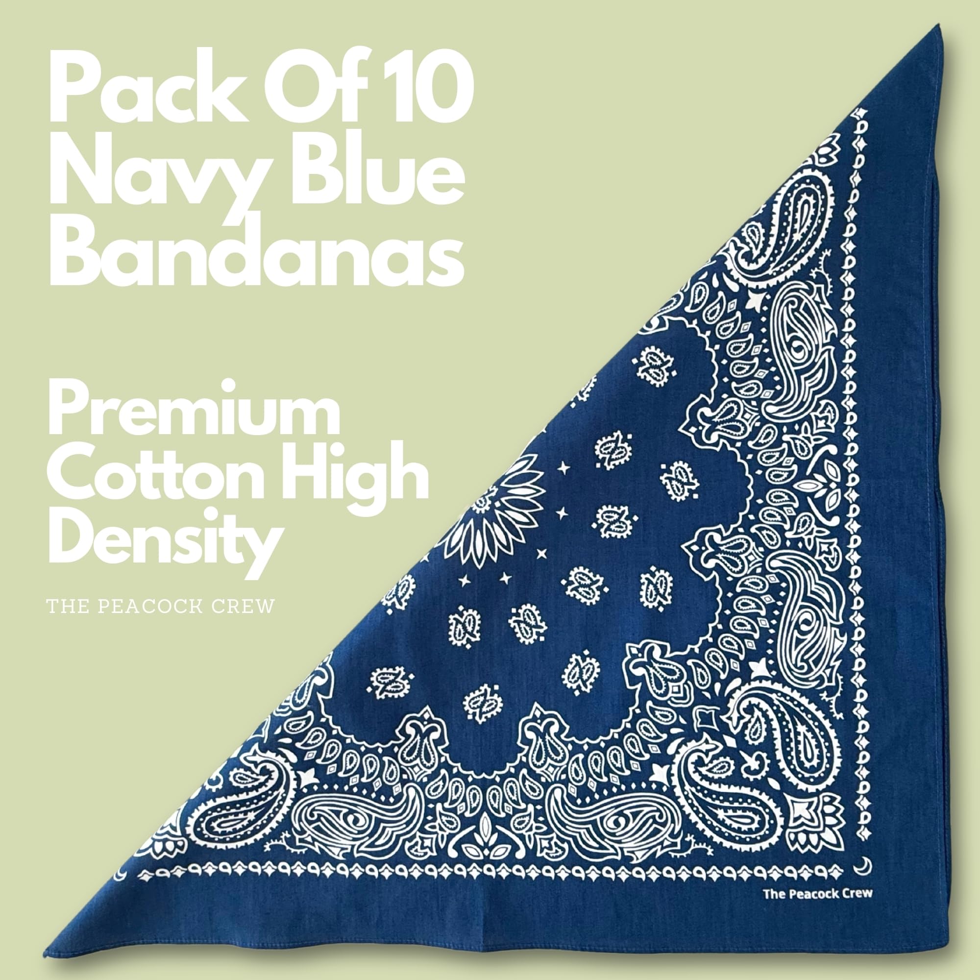 The Peacock Crew navy blue bandana with durable seams for long-lasting use.