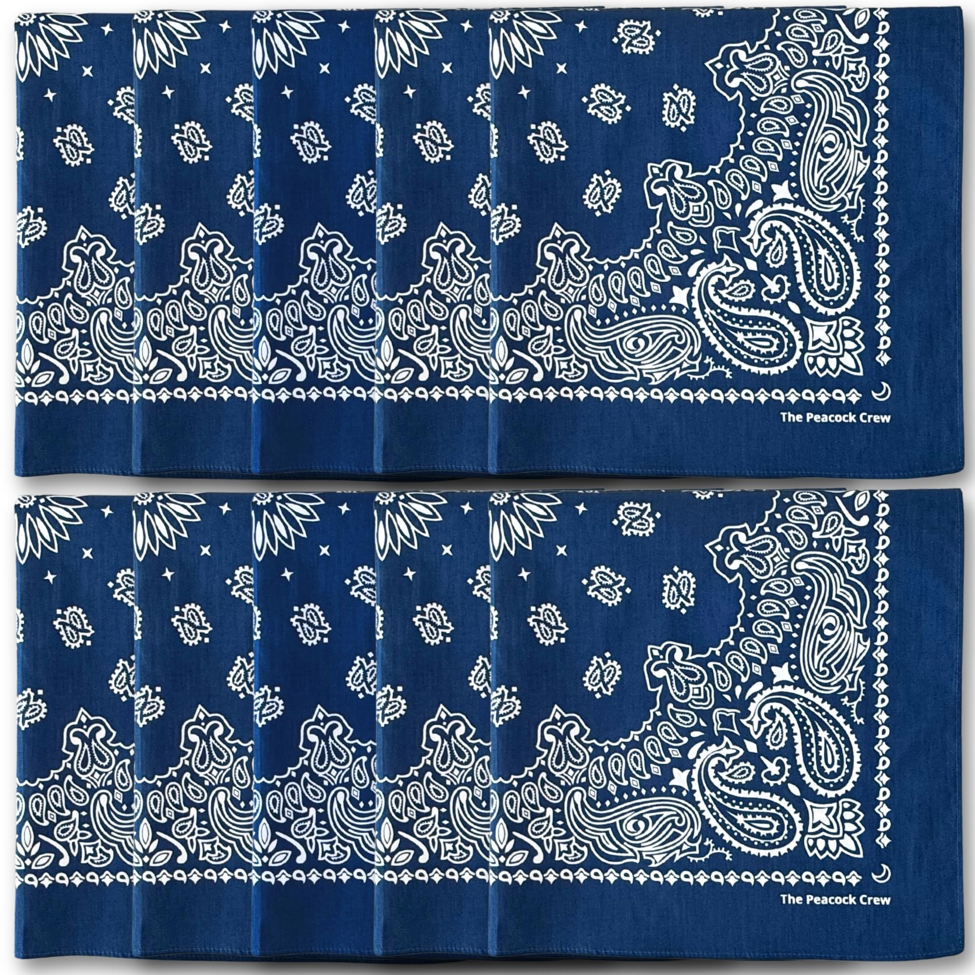 The Peacock Crew navy blue bandana in soft cotton for comfortable all-day wear.