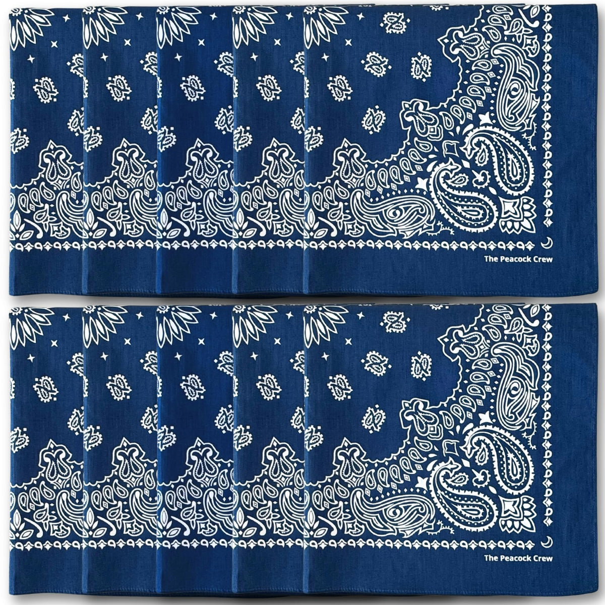 The Peacock Crew navy blue bandana in soft cotton for comfortable all-day wear.
