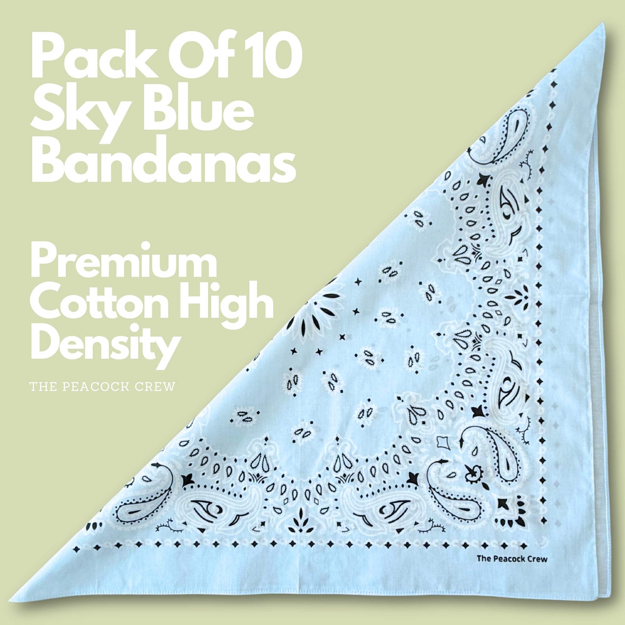 The Peacock Crew 10-pack bandana set in soft cotton, durable for daily wear.