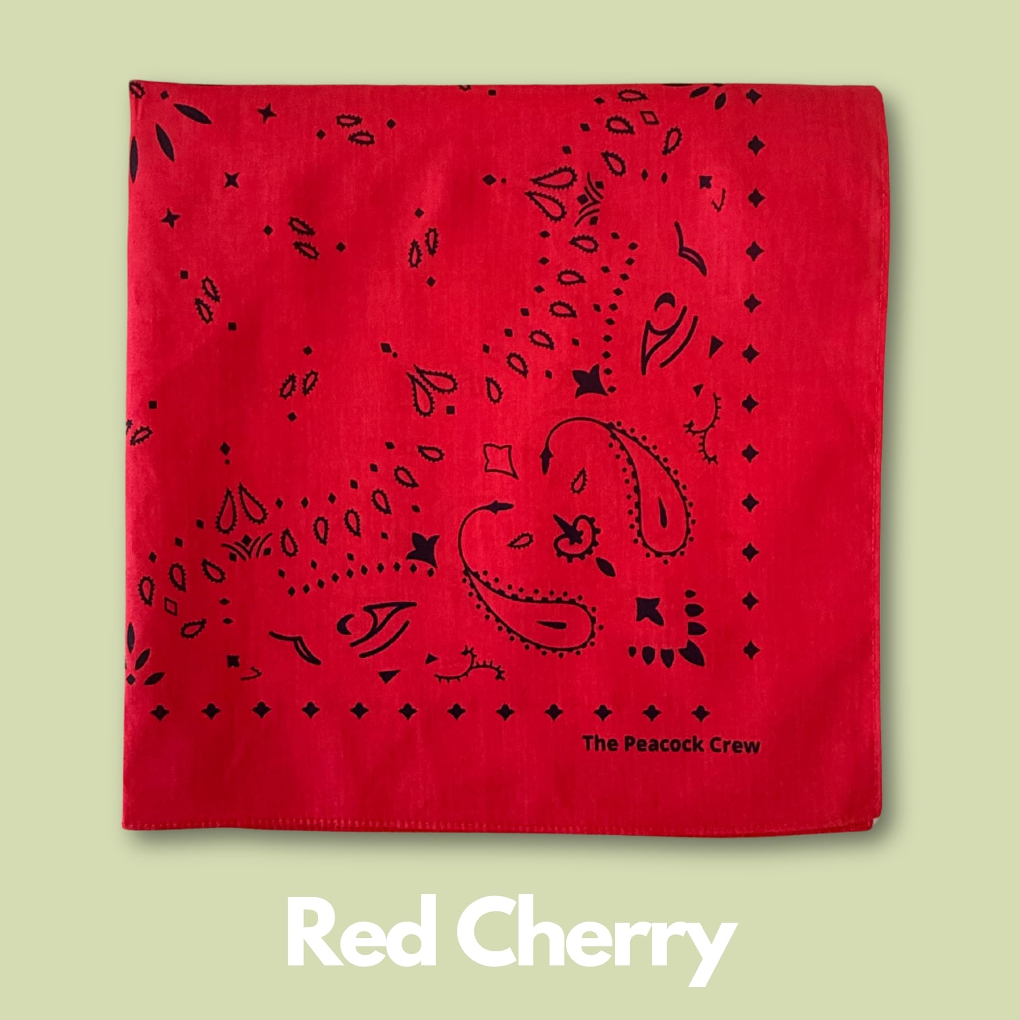 The Peacock Crew Sunset bandana worn as a neck wrap for a refined look.