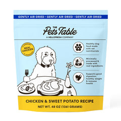 The Pets Table air-dried dog food bag showing premium ingredients for easy feeding.