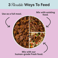 Close-up of The Pets Table kibble texture highlighting air-dried quality for flavor and digestibility.