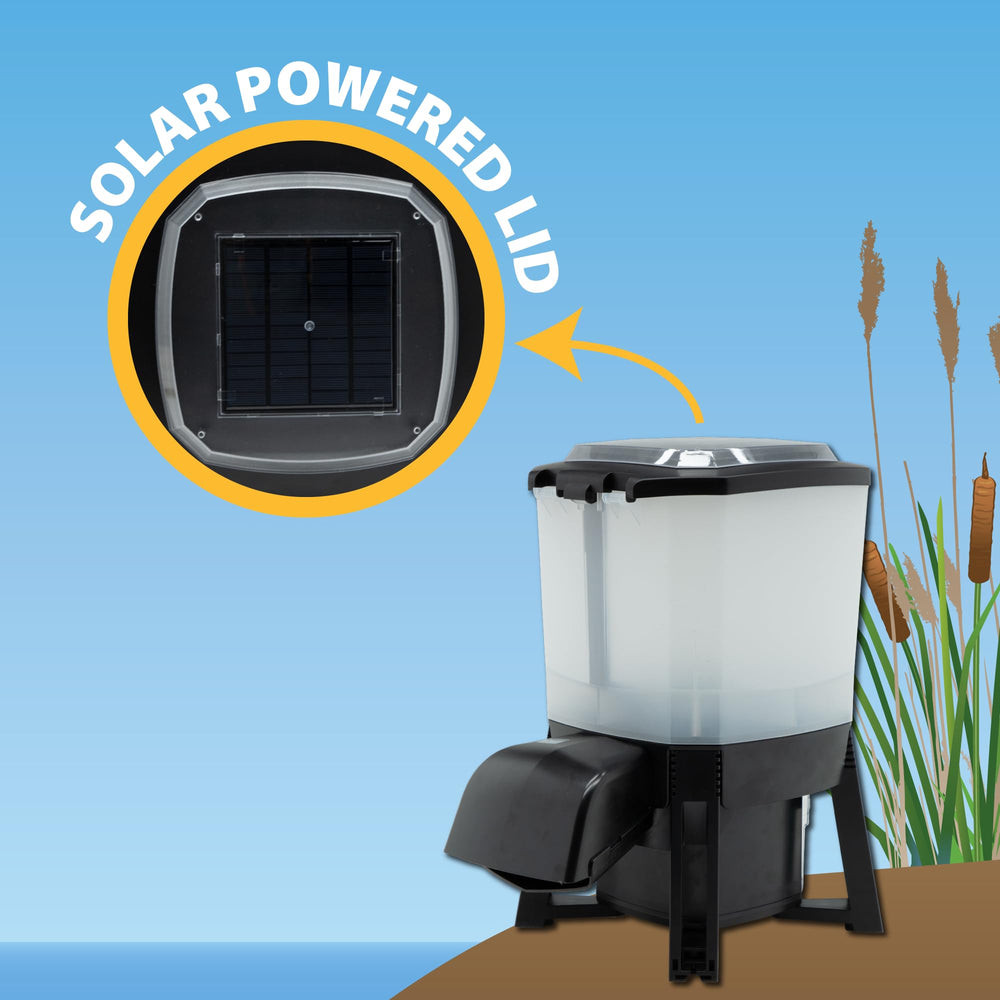 The Pond Guy KoiGrower desiccant rack keeps pellets dry and fresh.