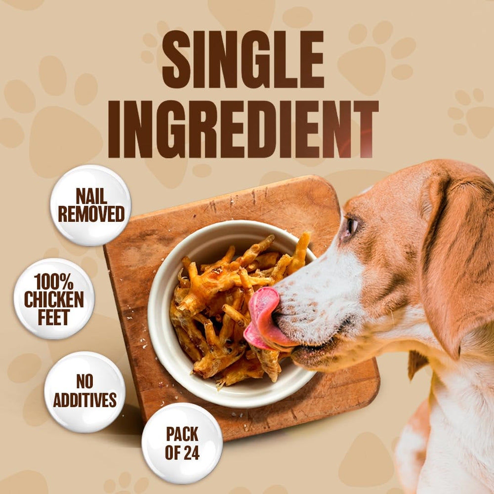 The Primal Theory USA-made dried chicken feet, highlighting quality.