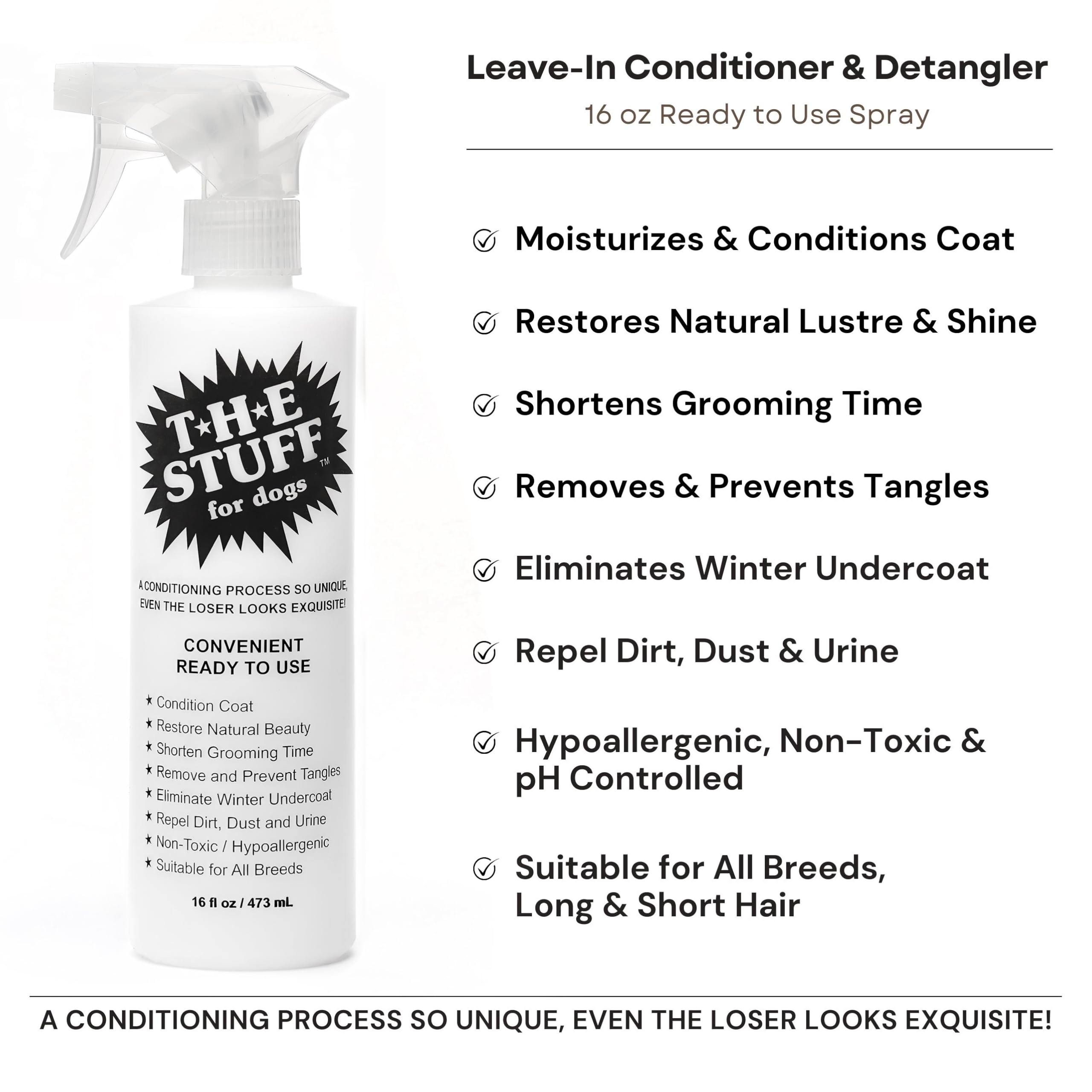 The Stuff dog detangler soft coat shows nourished fur after gentle brushing.
