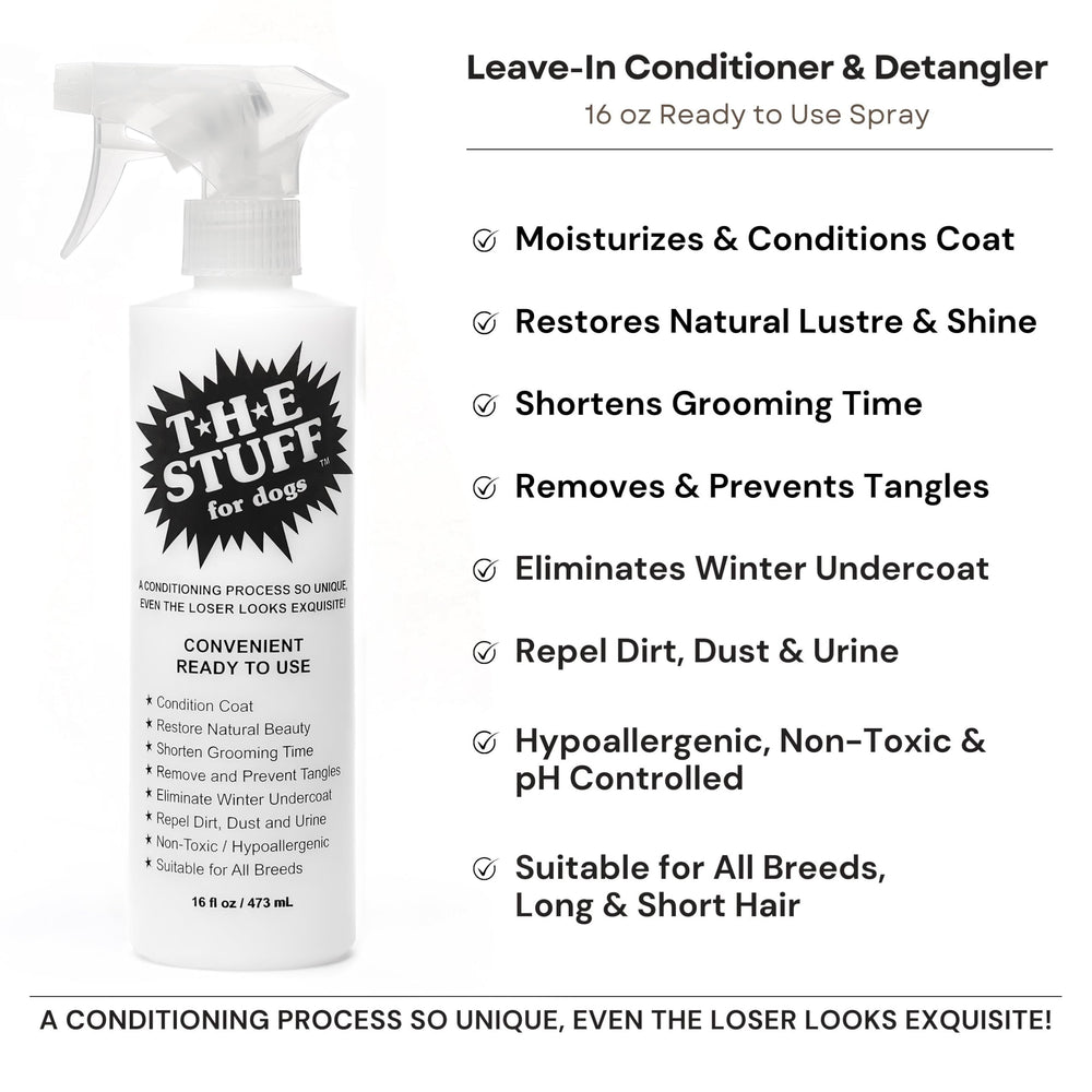 The Stuff dog detangler soft coat shows nourished fur after gentle brushing.