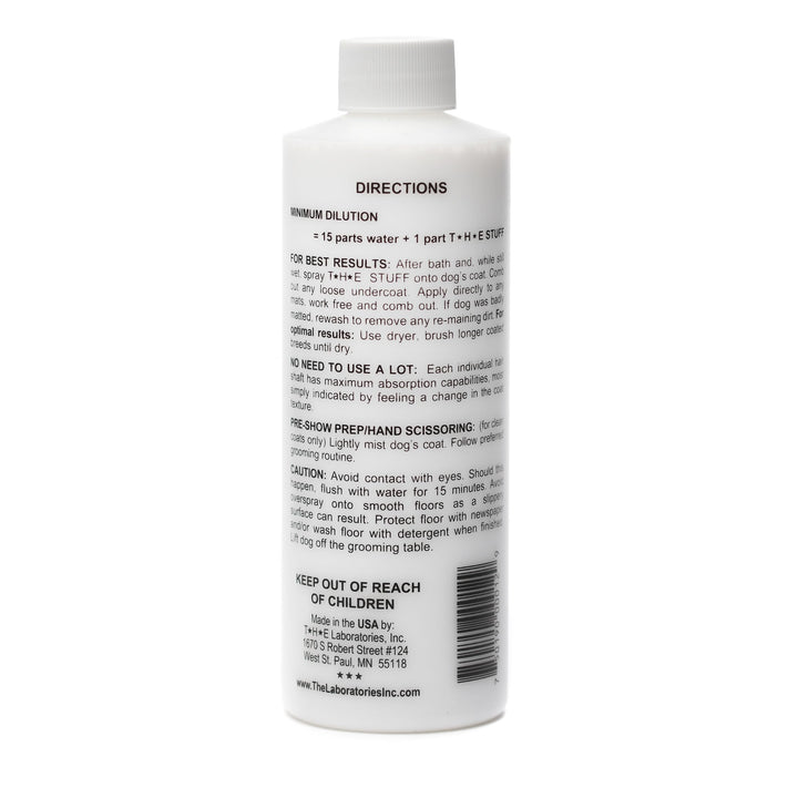 The Stuff detangler spray mist on fur for easier brushing and less matting.