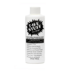 The Stuff Leave-In Dog Conditioner bottle pour supports easy mixing and application.