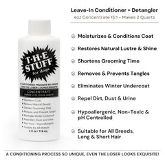 The Stuff Leave-In Detangler applied on wet fur for smoother combing and styling.