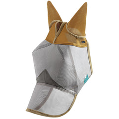 The Sunny Zebra fly mask with ears and nose detail shows secure, all-day wear.
