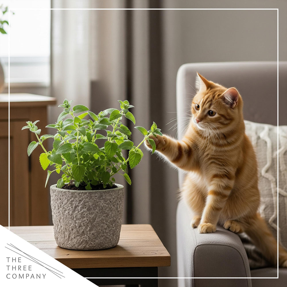 The Three Company live catnip nepeta arrangement invites gentle engagement and sniffing.