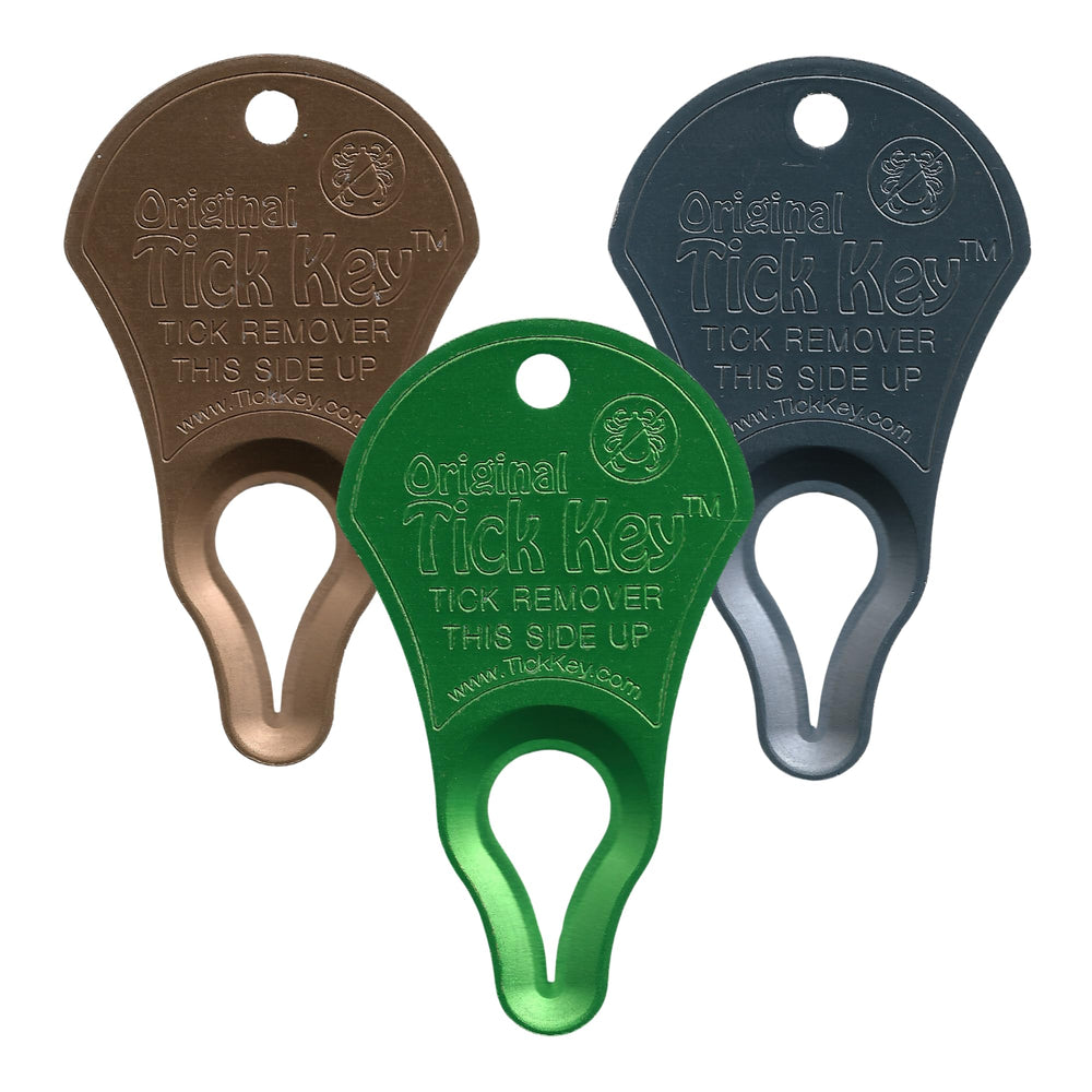 The Tick Key Earth edition three-pack front view, portable tick detacher.