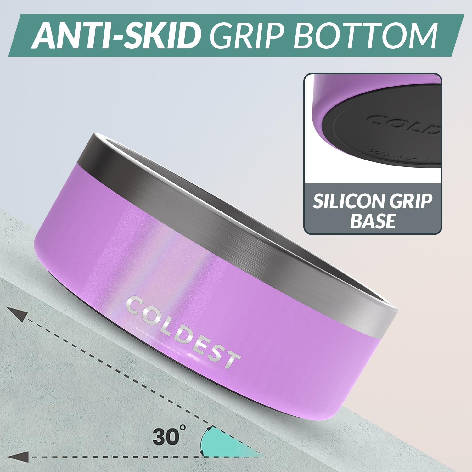 The Coldest Water Colddog Bowl with non-slip base prevents spills.