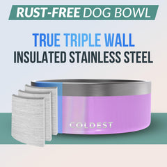 The Coldest Water Colddog Bowl triple-wall insulation maintains temperature.