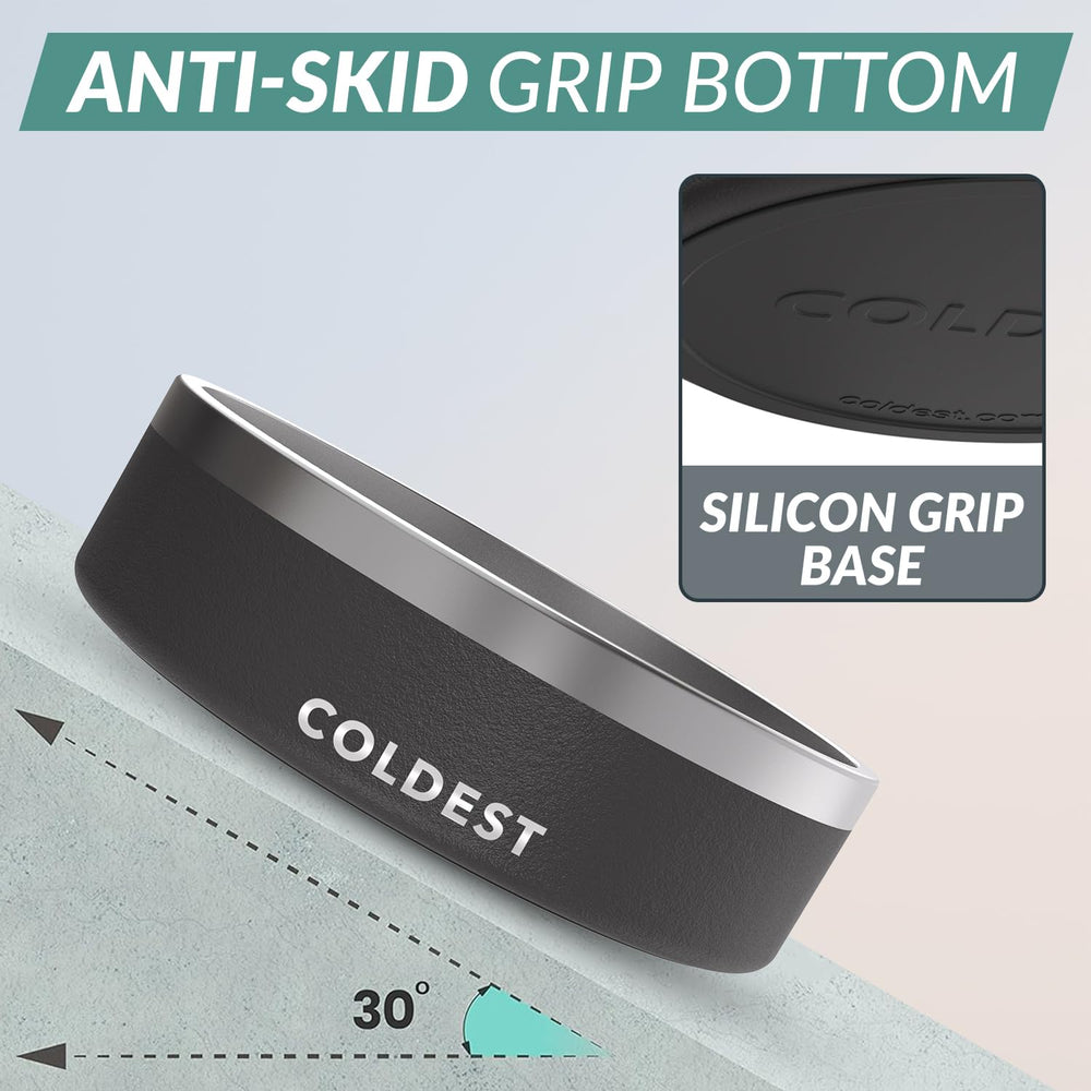 The Coldest Water dog bowl with non-slip base prevents spills during meals.