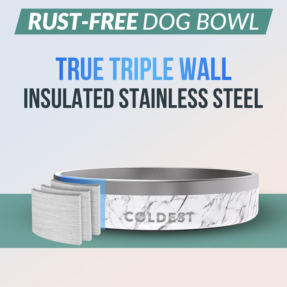 Triple-wall insulation keeps water cooler longer in the colddog bowl