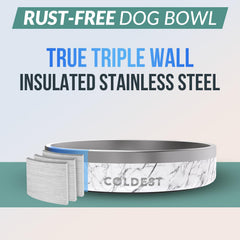 Triple-wall insulation keeps water cooler longer in the colddog bowl