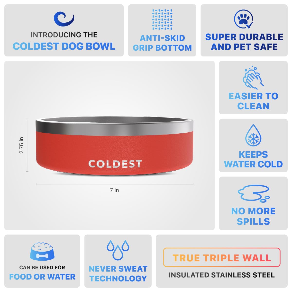 The Coldest Water dog bowl is dishwasher-safe for quick, effortless cleaning.