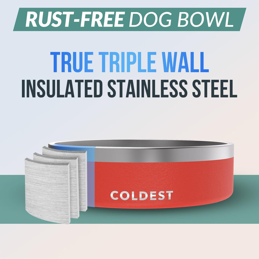 The Coldest Water dog bowl features rust-resistant stainless steel for long-lasting reliability.