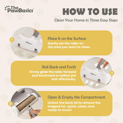 ThePawBasics pet hair remover roller in a car interior, cleans upholstery fur