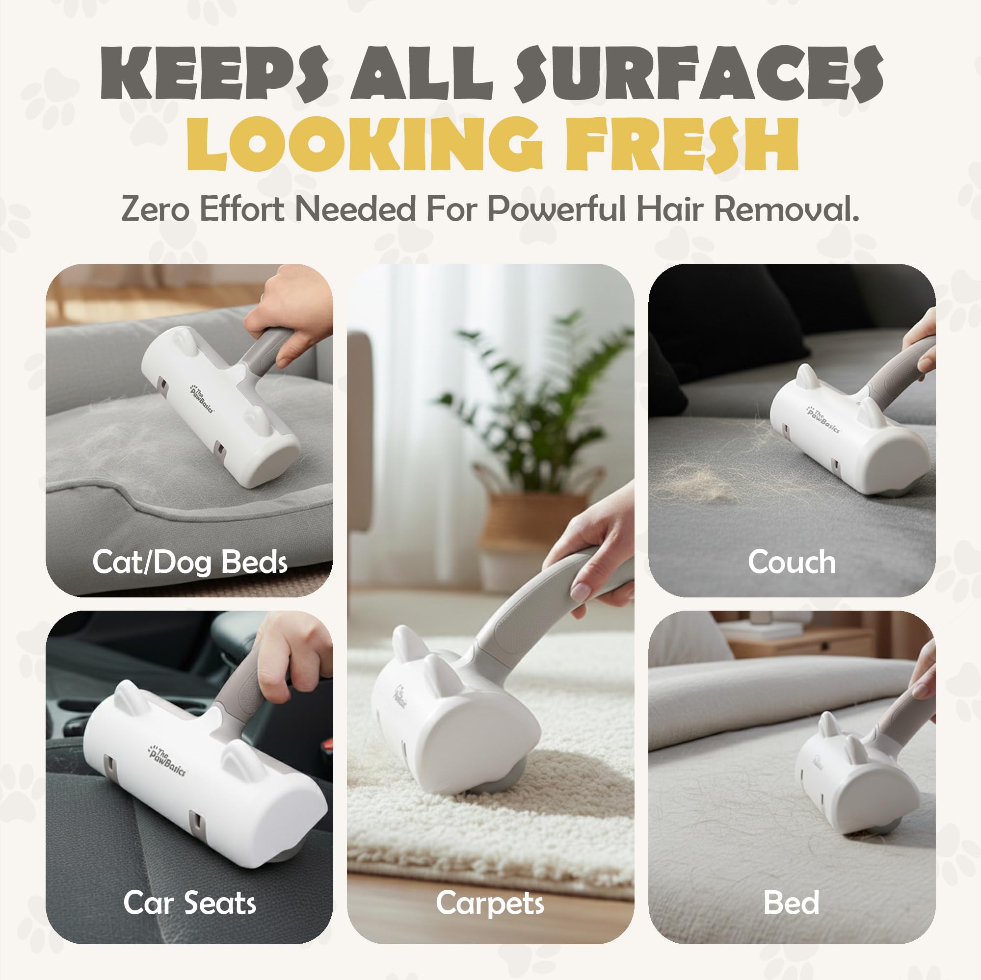 ThePawBasics pet hair remover near cat bed keeps resting areas tidy