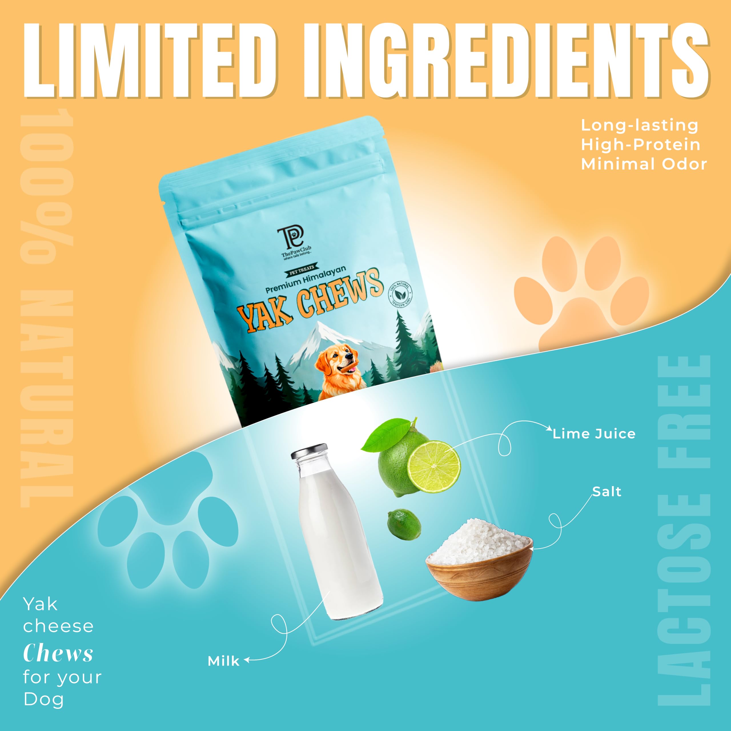 ThePawClub simple 3-ingredient recipe label on yak cheese chews.