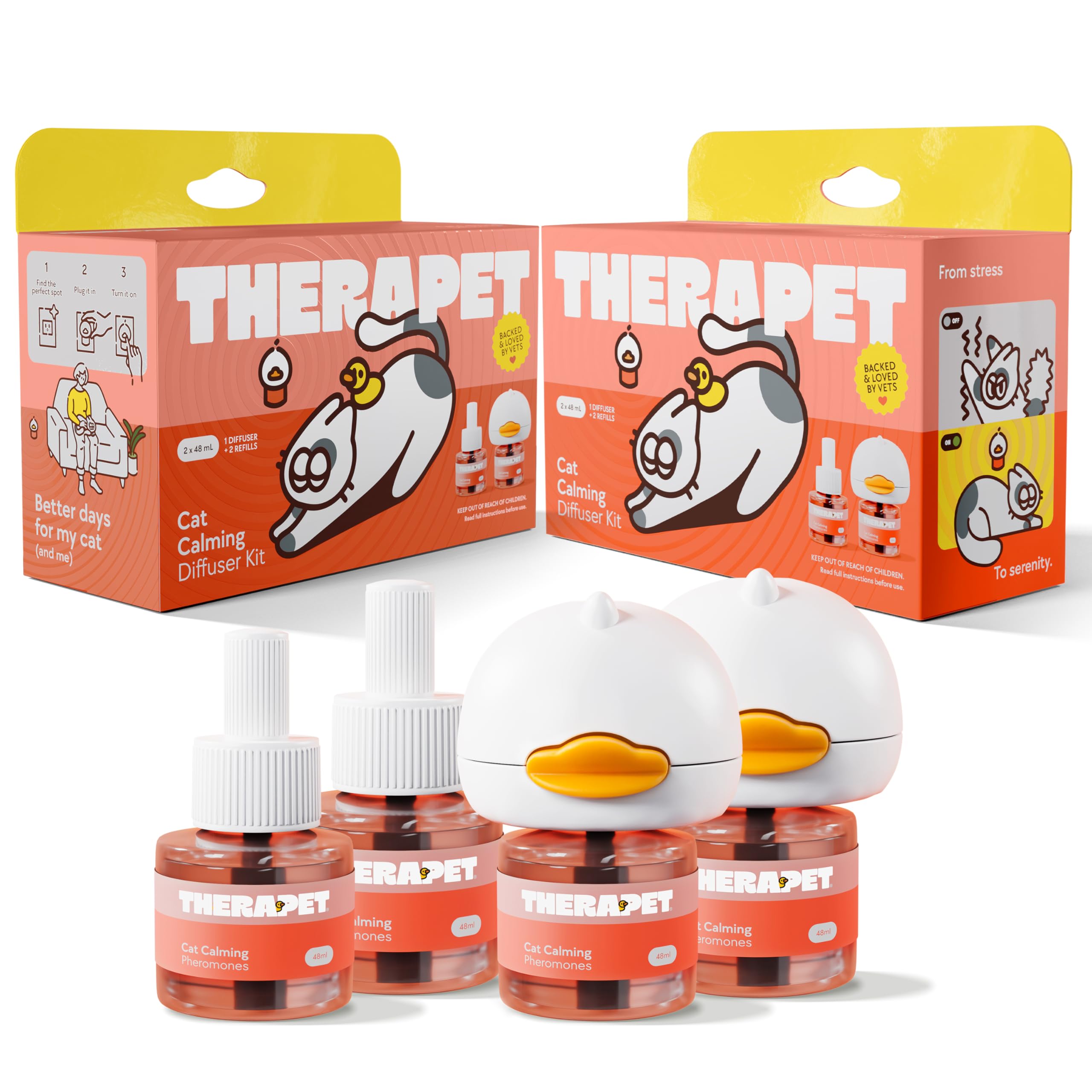 TherapetMD 2-pack diffusers in outlets delivering doubled calming coverage for multi-cat homes
