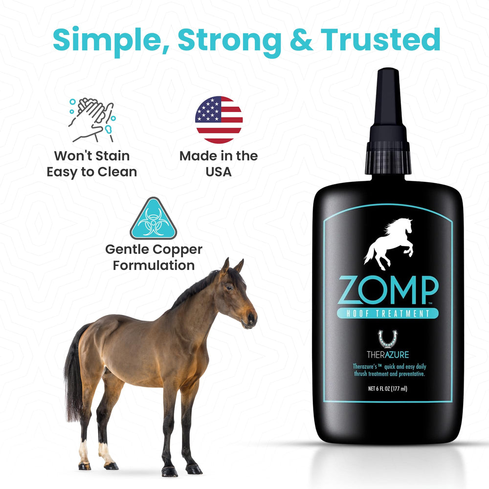Therazure Zomp aftercare routine on hoof improves daily hoof health.