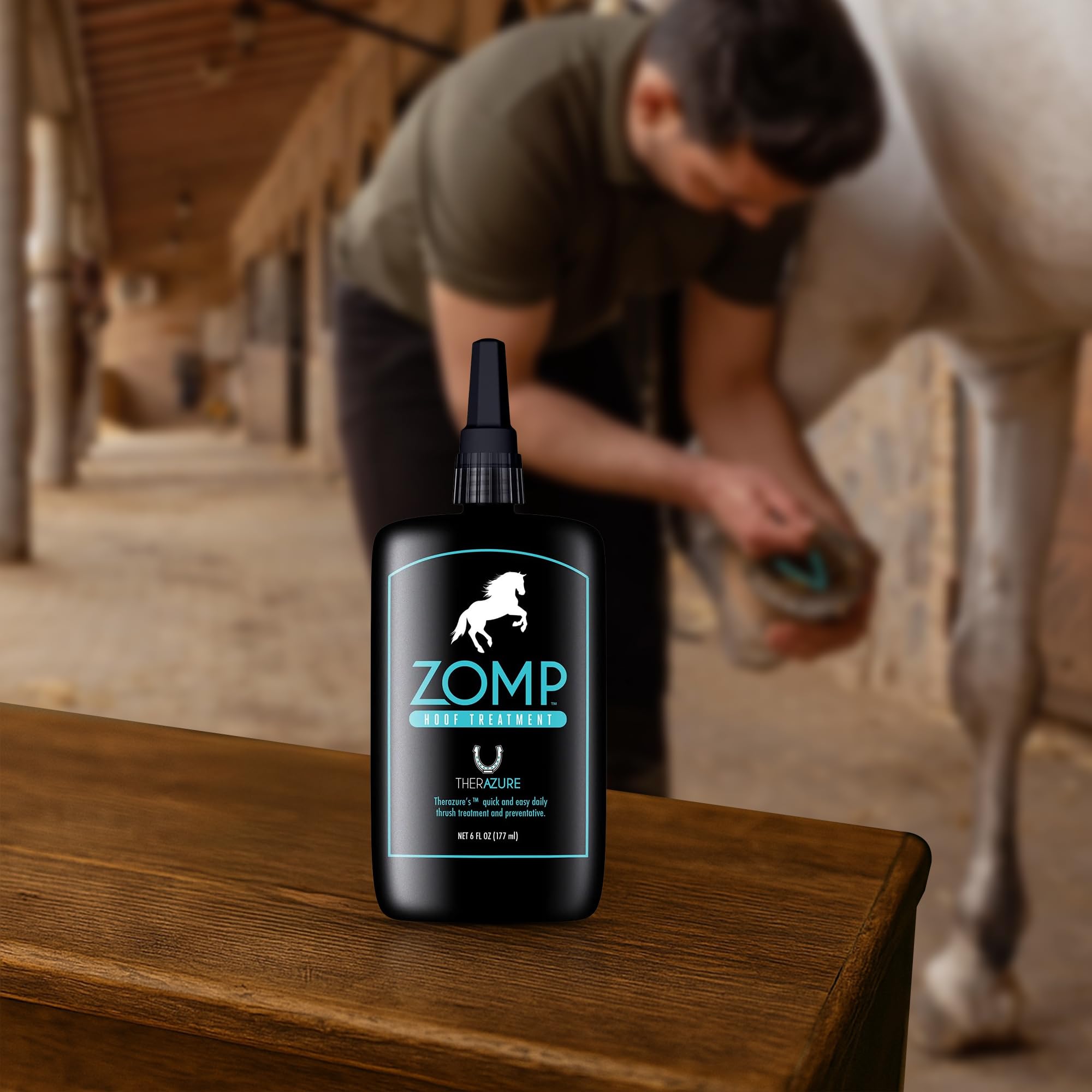 Therazure Zomp packaging on farm shelf communicates ease of care.