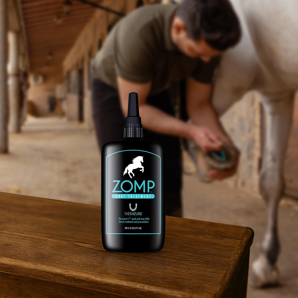 Therazure Zomp packaging on farm shelf communicates ease of care.