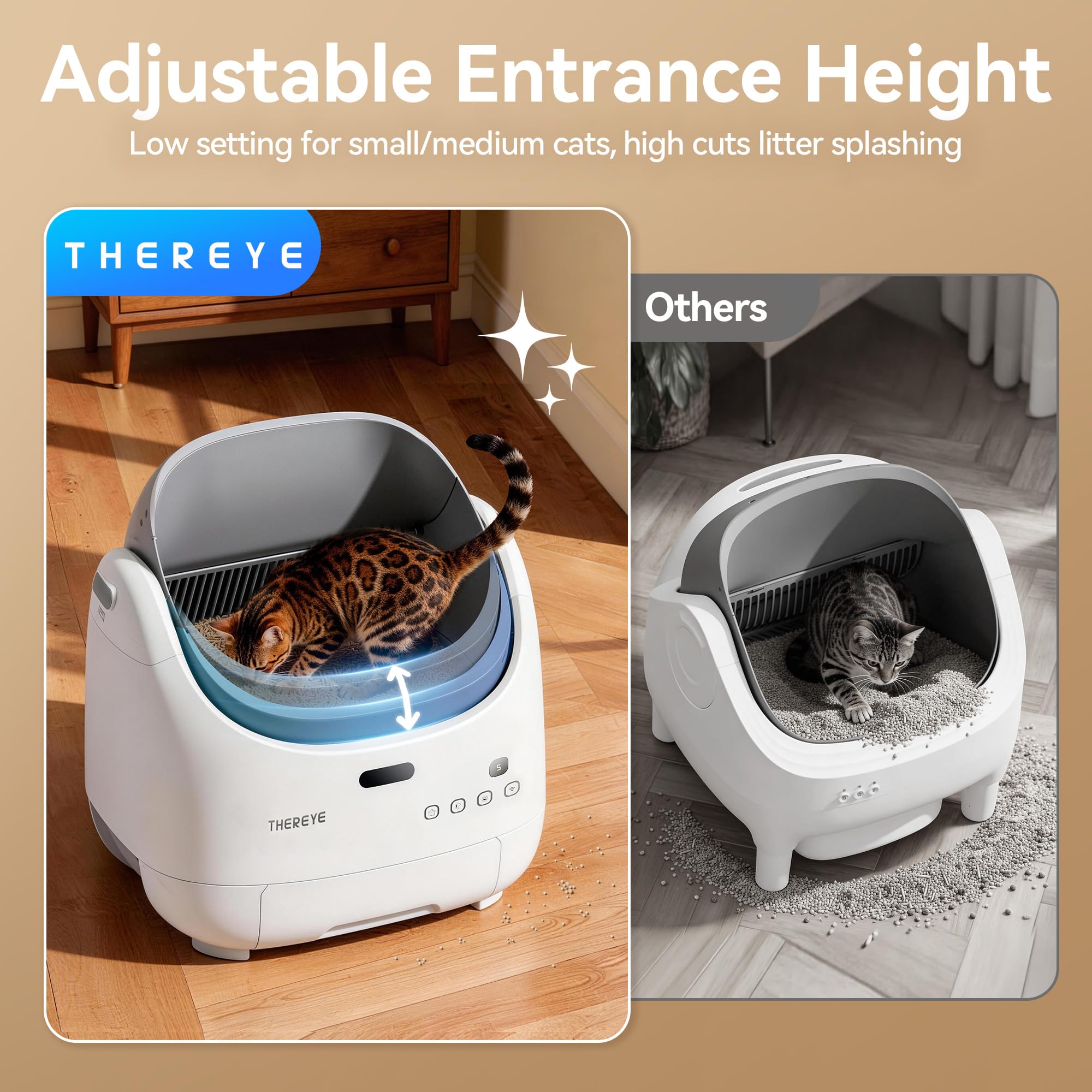 Thereye adjustable entrance height adapts to small and large cats.