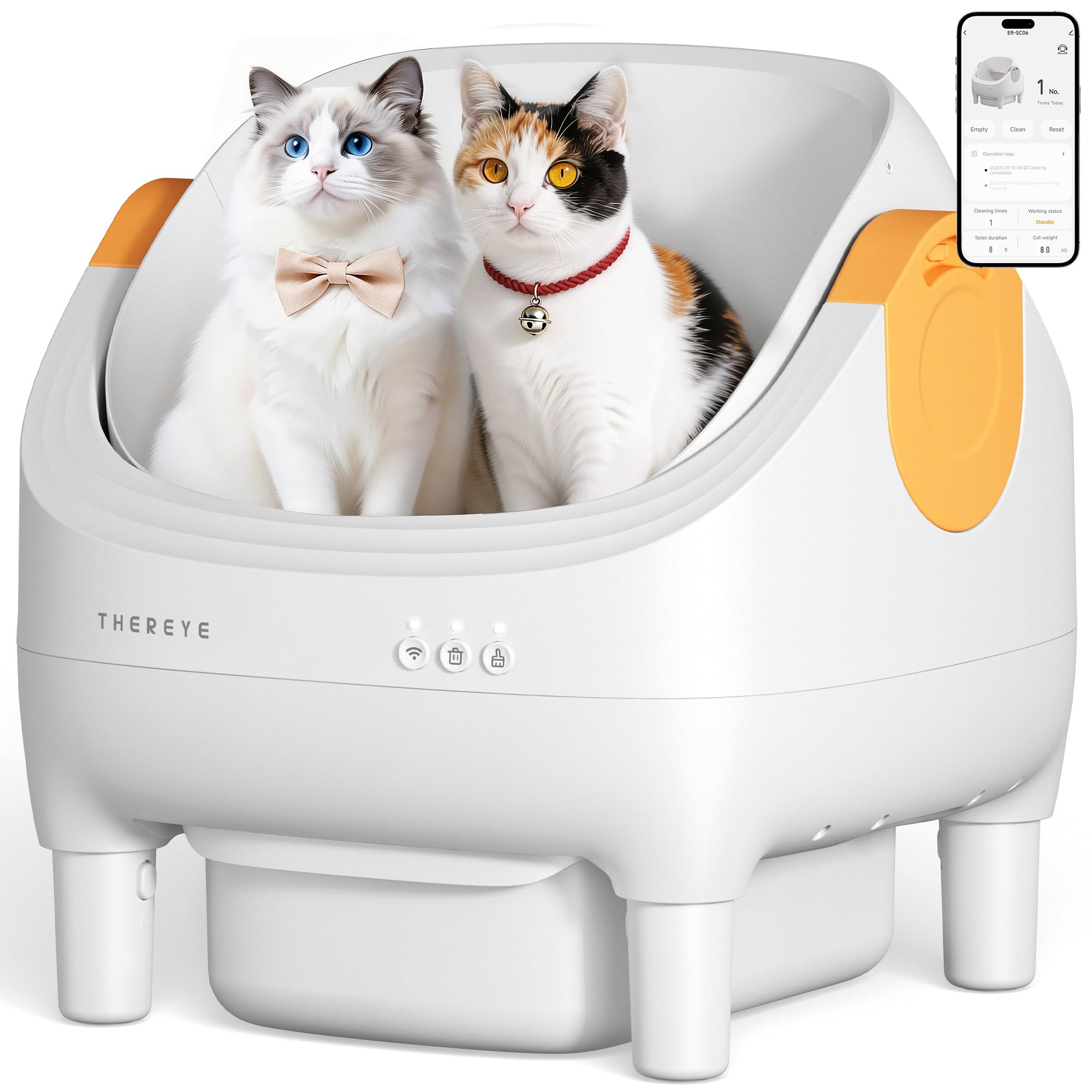 Thereye automatic litter box open-top design for easy multi-cat entry.