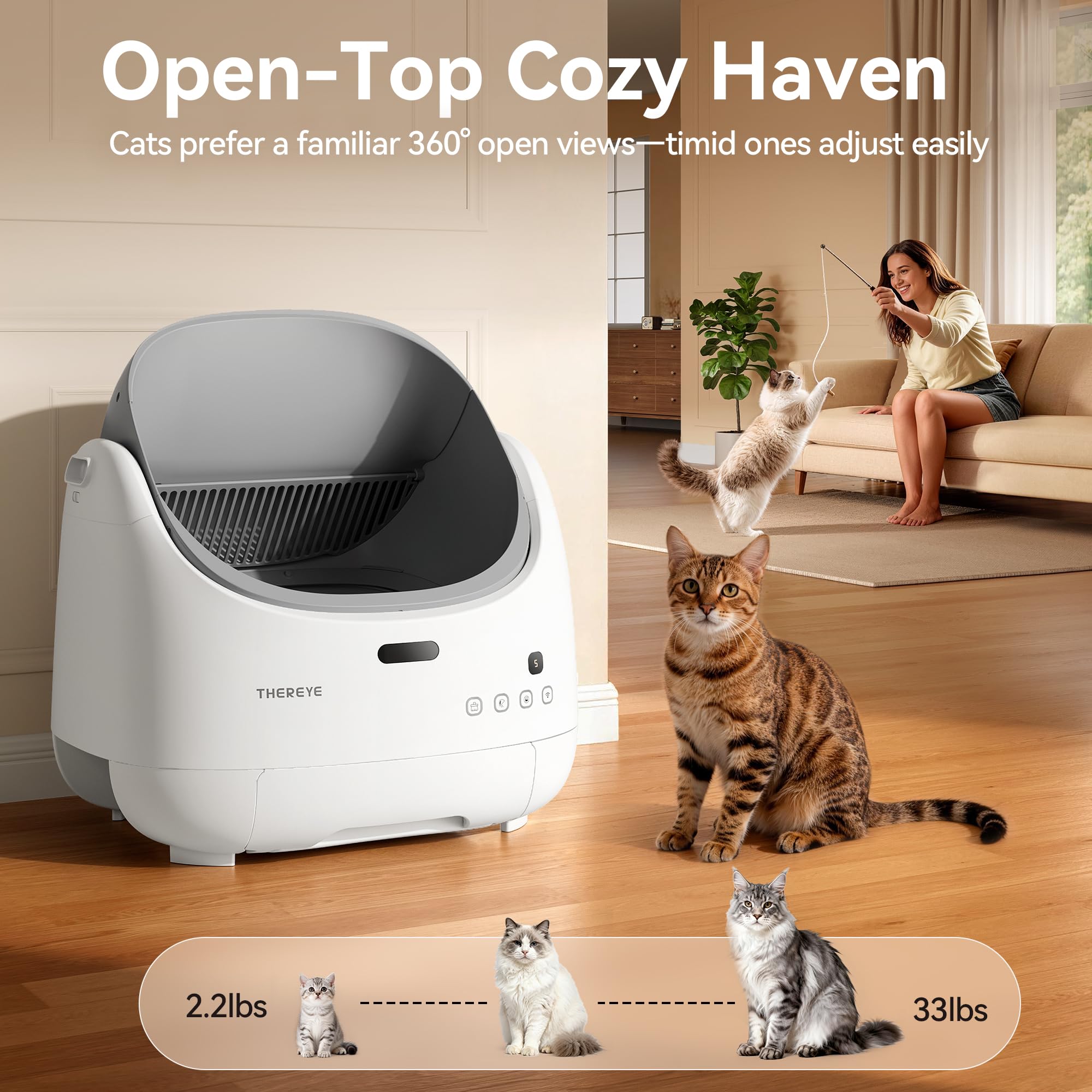 Thereye smart litter box with app control for remote monitoring.