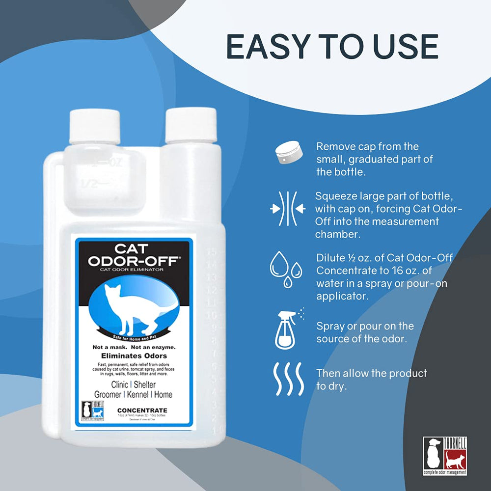 Thornell Cat Odor-Off concentrate saturation targets fabric and carpeting odors.