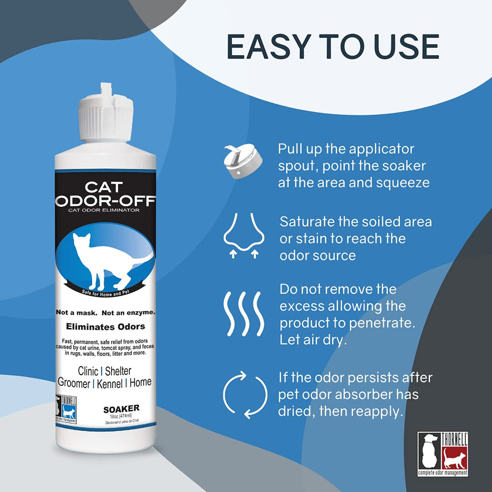 Spot-saturation action demonstrates Odor-Off neutralizing stubborn urine odors on carpet.