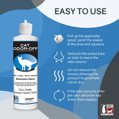 Spot-saturation action demonstrates Odor-Off neutralizing stubborn urine odors on carpet.