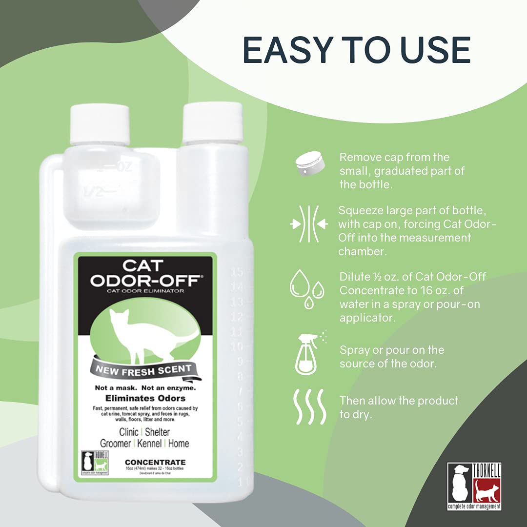 Thornell Cat Odor-Off spray on carpet neutralizes persistent odors.