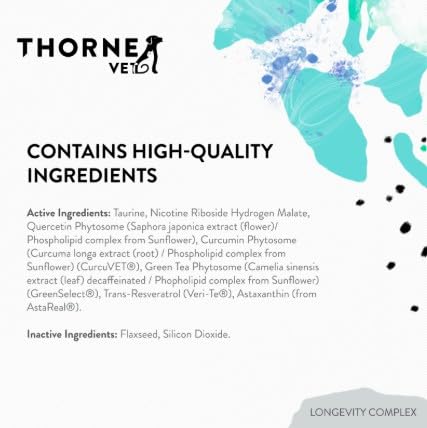 ThorneVet Longevity nutrition-label detail highlights NR and antioxidants
