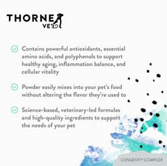 ThorneVet Longevity bottle open implies simple daily dosing for dogs and cats
