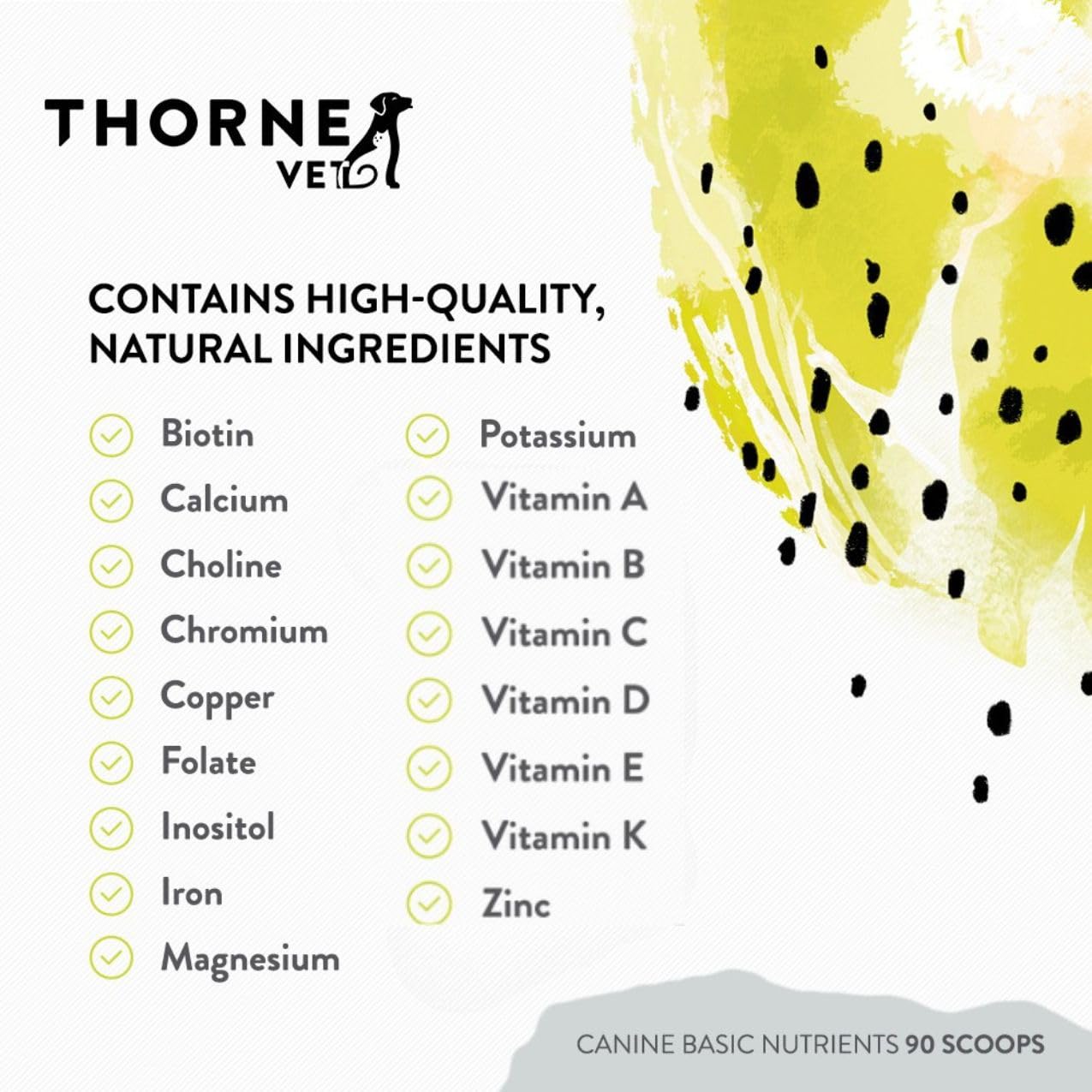 ThorneVet Canine Basic Nutrients Powder helps aging dogs with essential minerals.