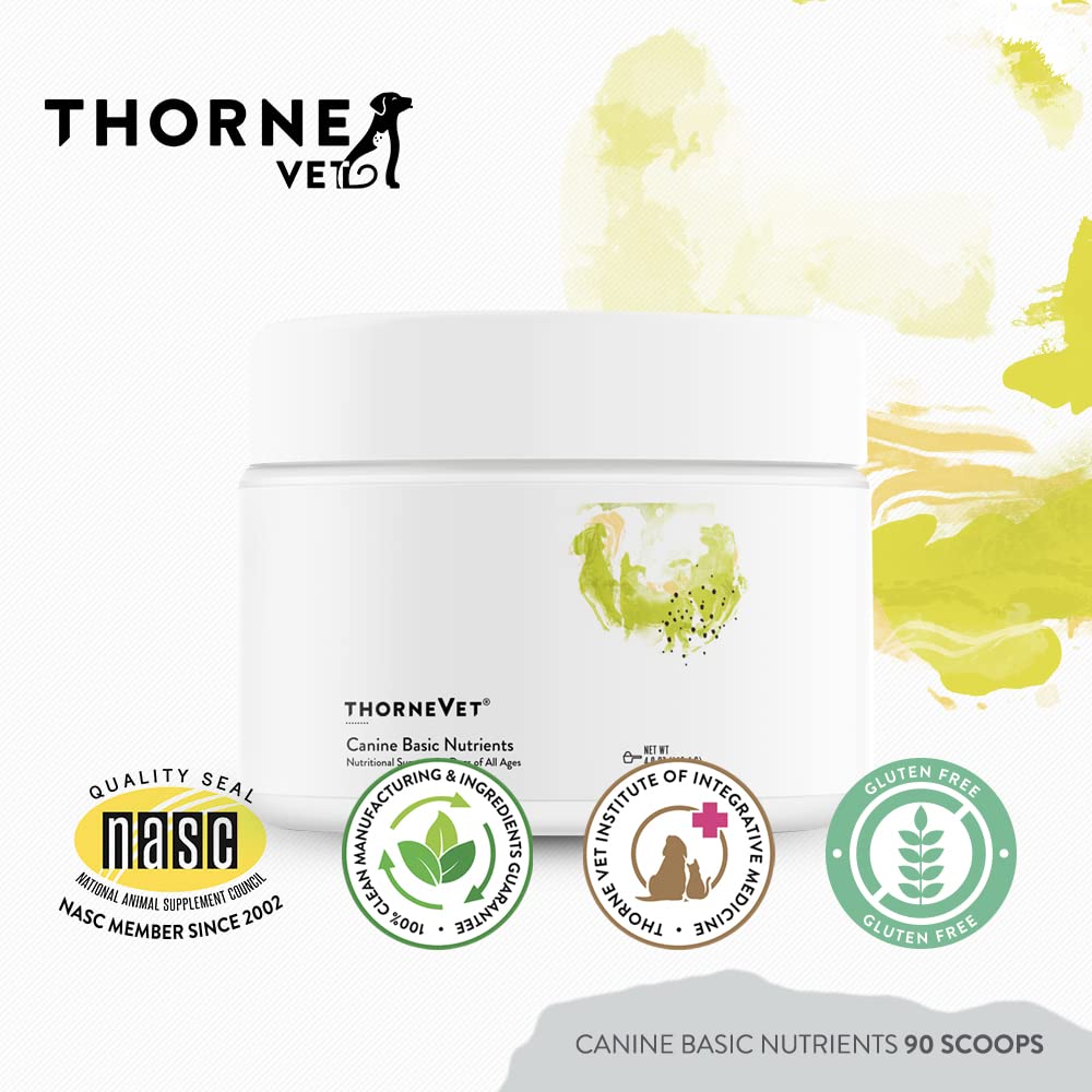 ThorneVet Canine Basic Nutrients Powder ingredients include essential vitamins and minerals.