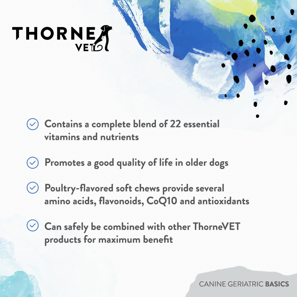 ThorneVET Canine Geriatric Basics bottle suggesting joint and cognitive support