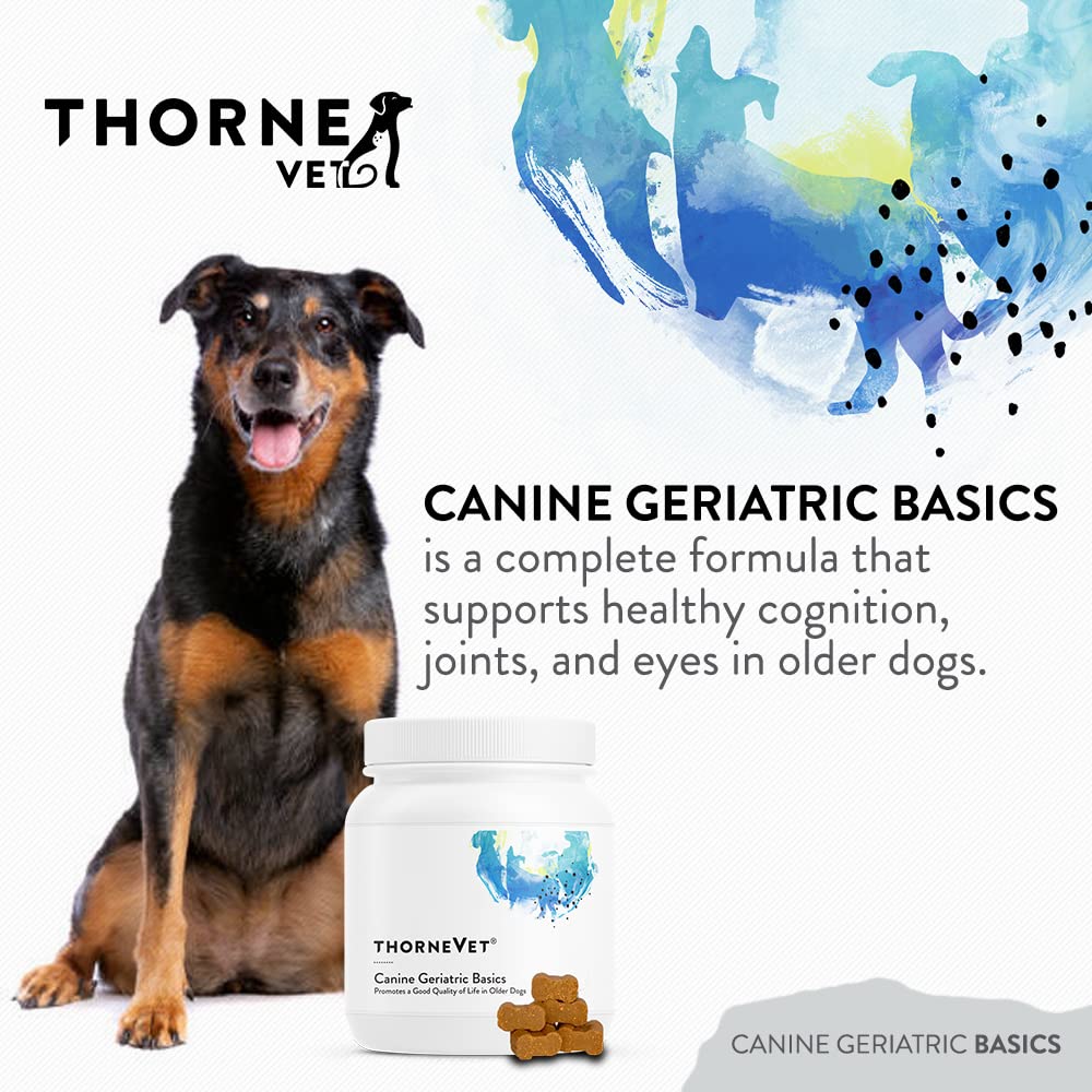 ThorneVET Canine Geriatric Basics chews closeup showing hickory-smoke flavor and antioxidants