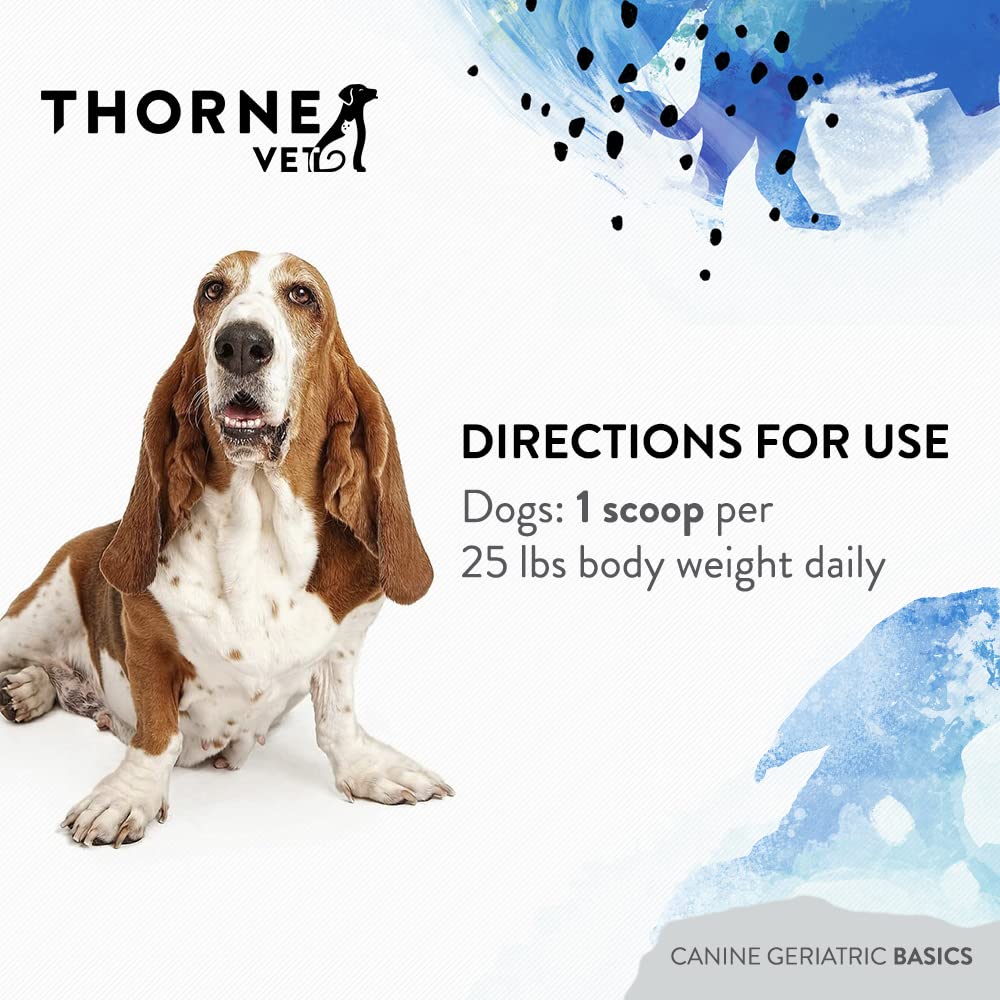 ThorneVet Canine Geriatric Basics label features CoQ10 and flavonoids.