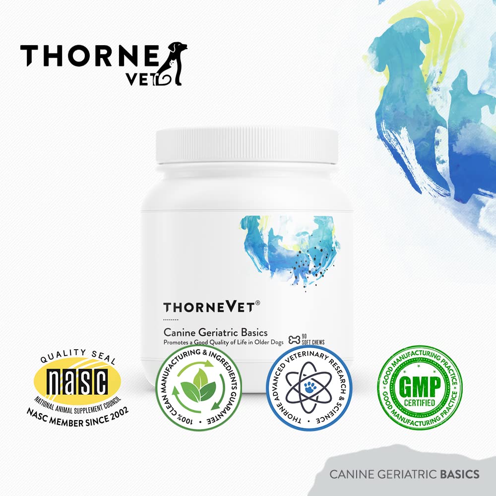 ThorneVET Canine Geriatric Basics nutrition label highlighting CoQ10 and flavonoids